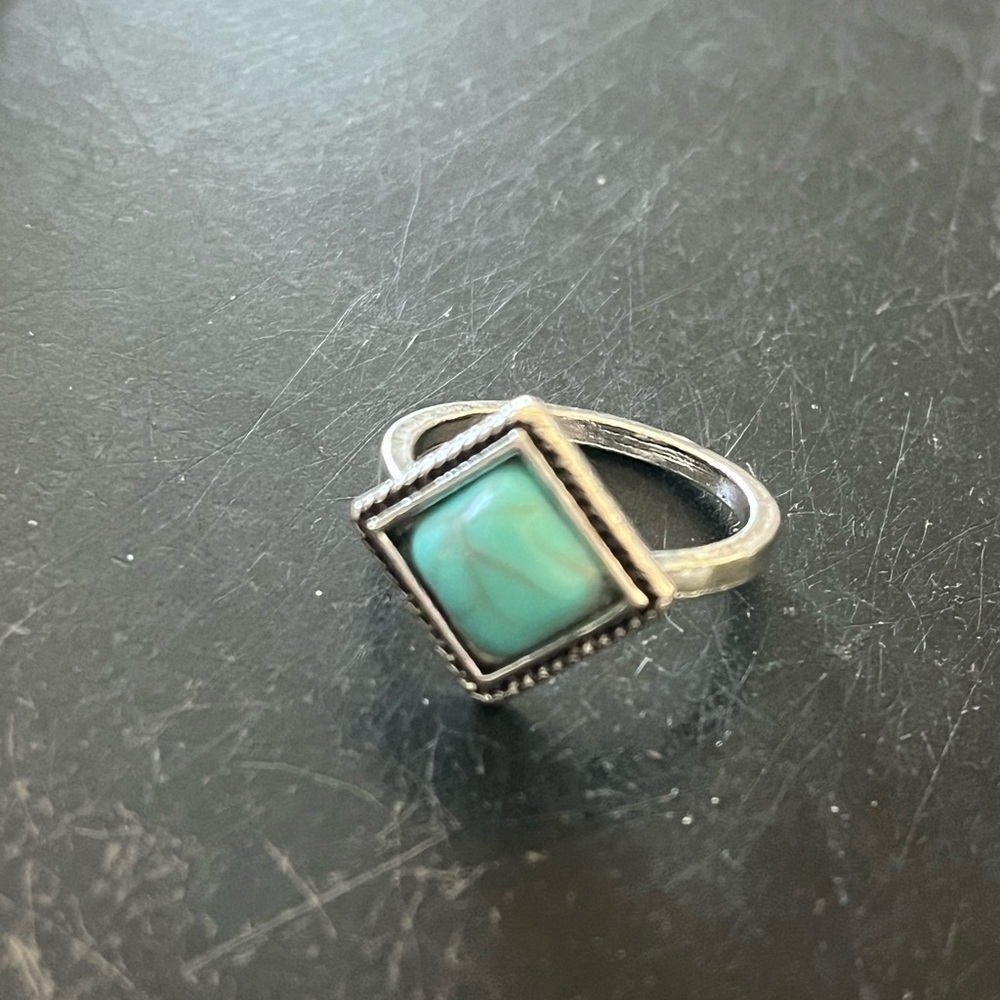 Turquoise Square Stone Silver Ring - Picture 1 of 1